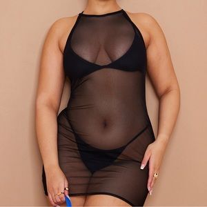PLT: Plus Black Mesh Racer Neck Bodycon